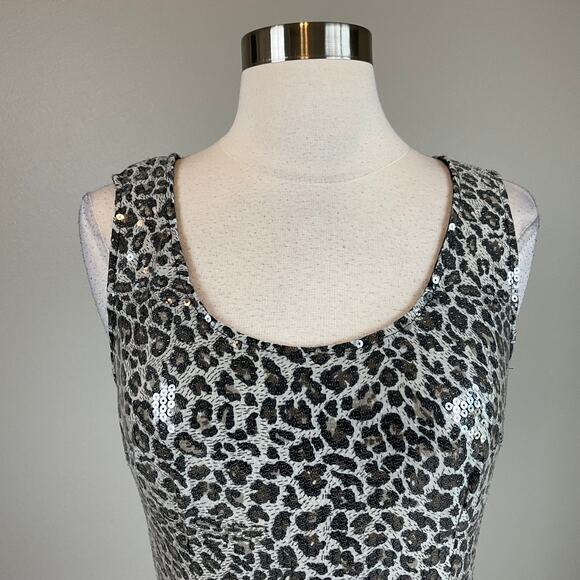 AQUA Sequin Sleeveless Mini Sheath Cocktail Dress Sparkly Black and White Size 6 - Picture 5 of 9
